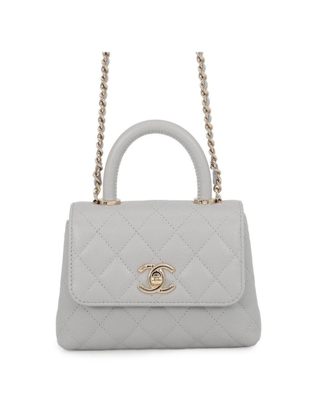 Chanel Handbag Quilted Coco Handle Mini Caviar Leather 2-Way Chain